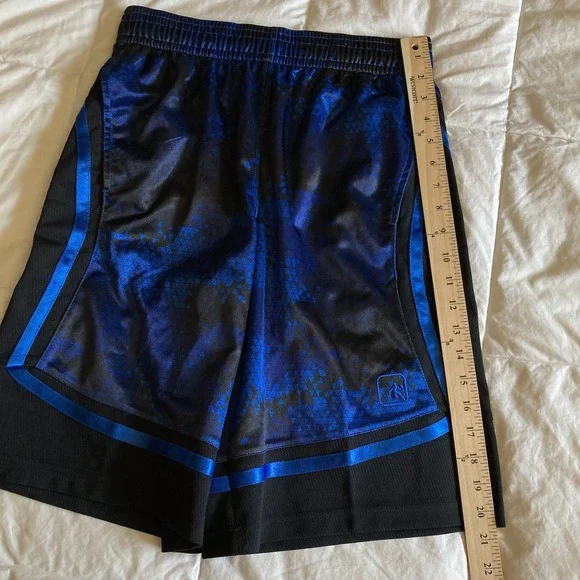 And1 Mens Small Basketball Shorts Silky Shiny Dazzle Blue Black Geometric Pocket - Picture 12 of 14